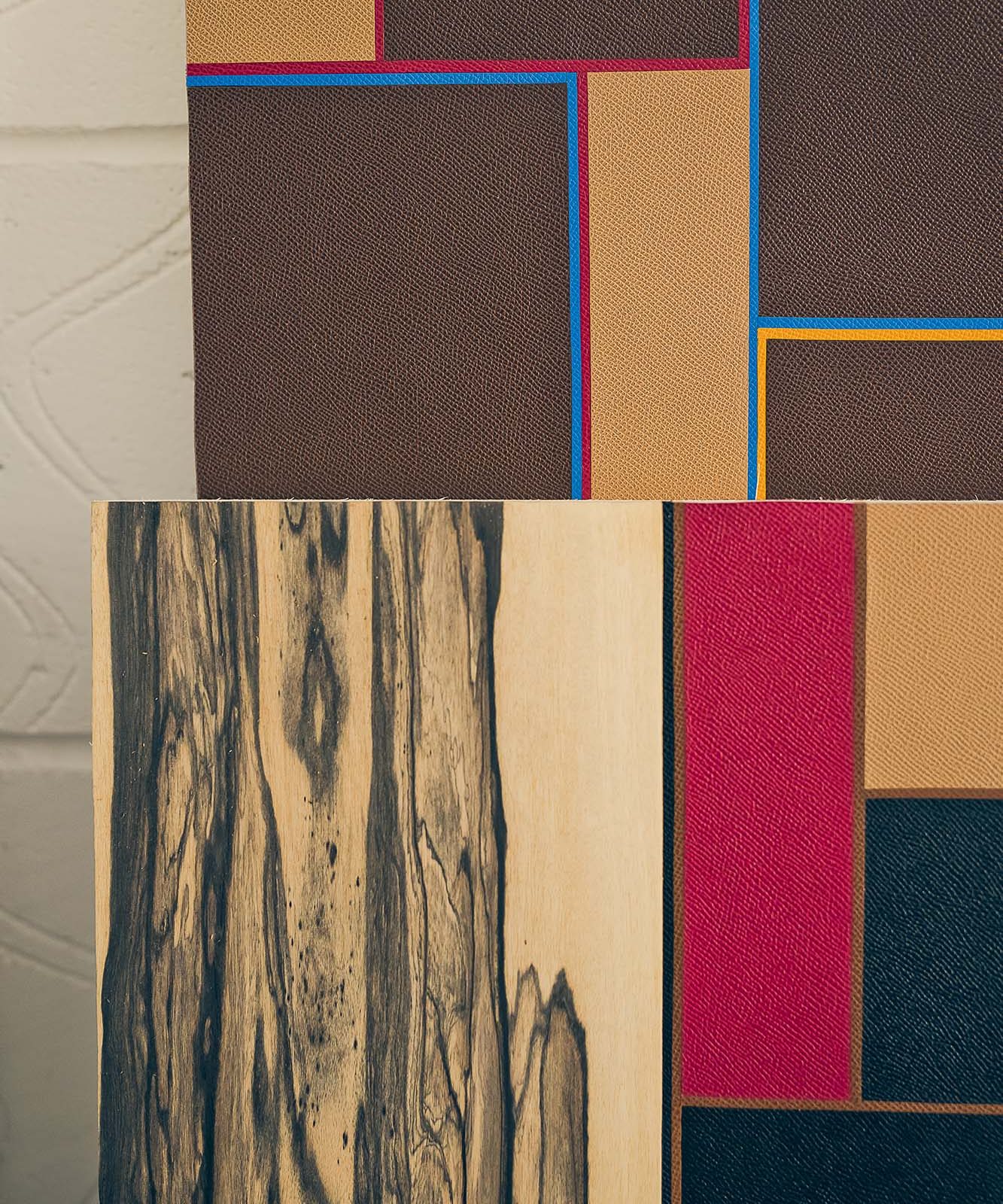 coloured leather and wood