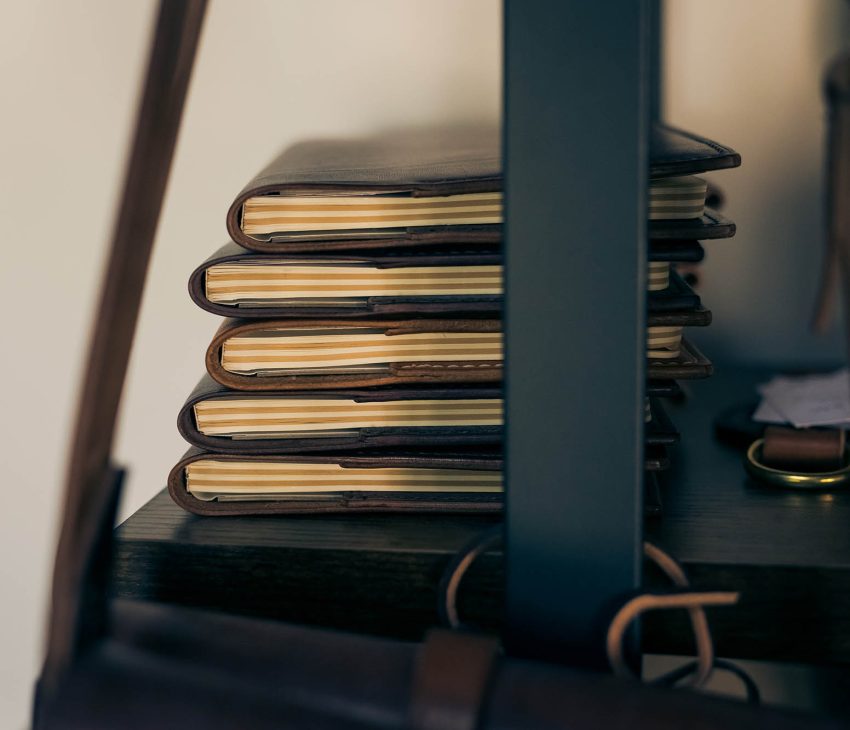 Books stacked on a shelf