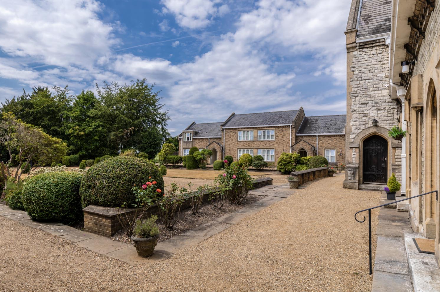 stone buildings with courtyard garden