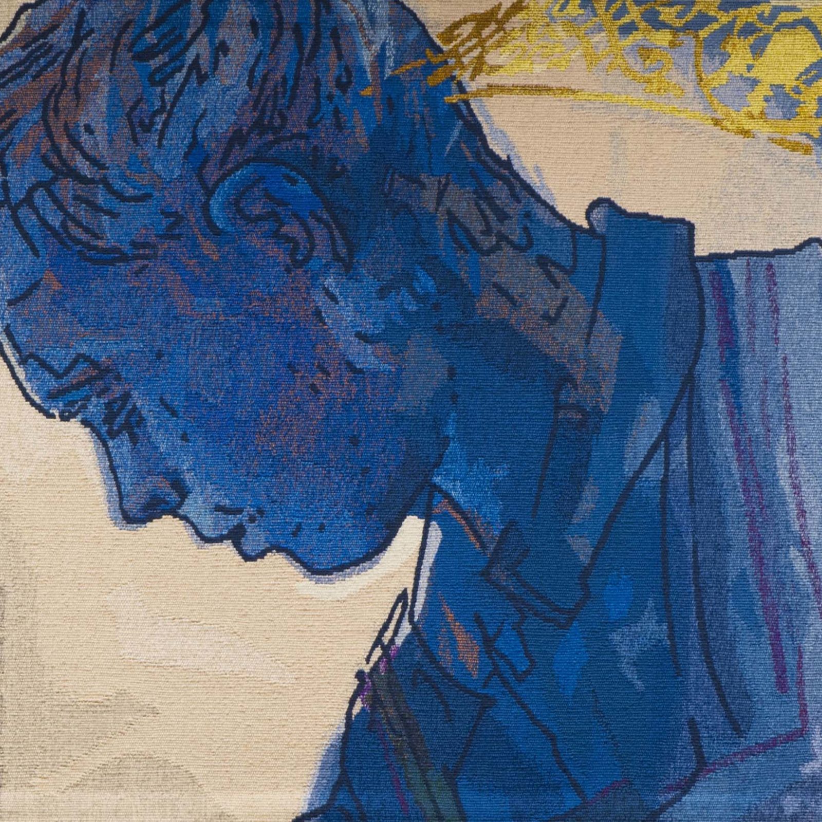 tapestry showing a boy in blue
