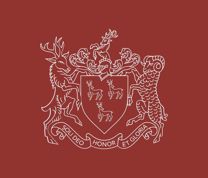 white logo on red background