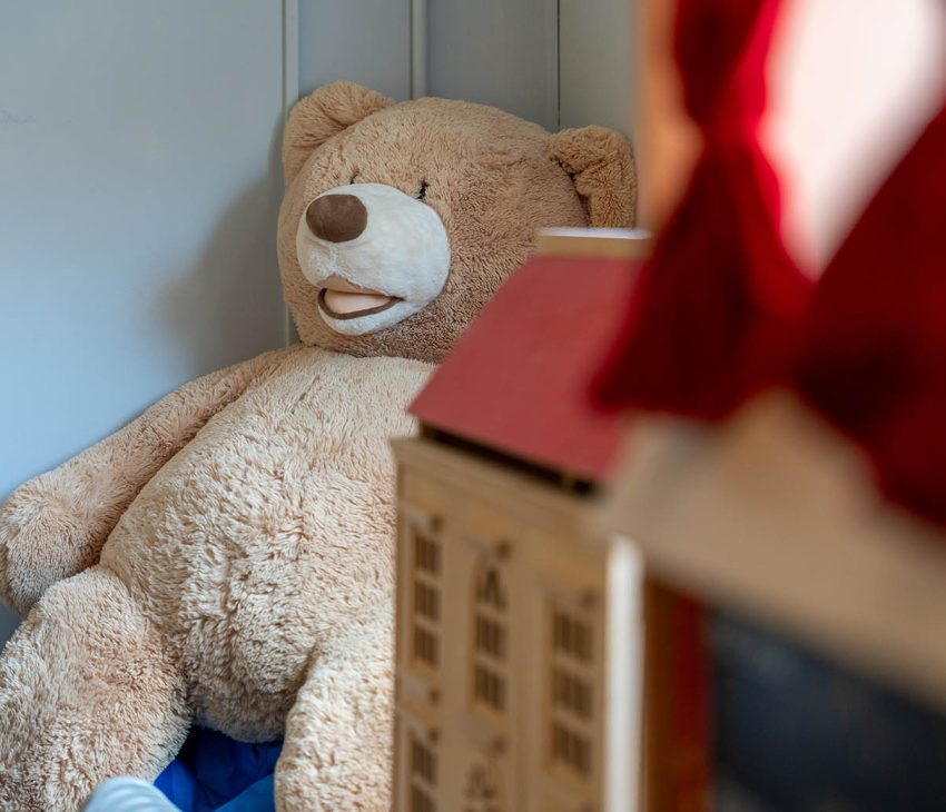teddy bear and doll's house