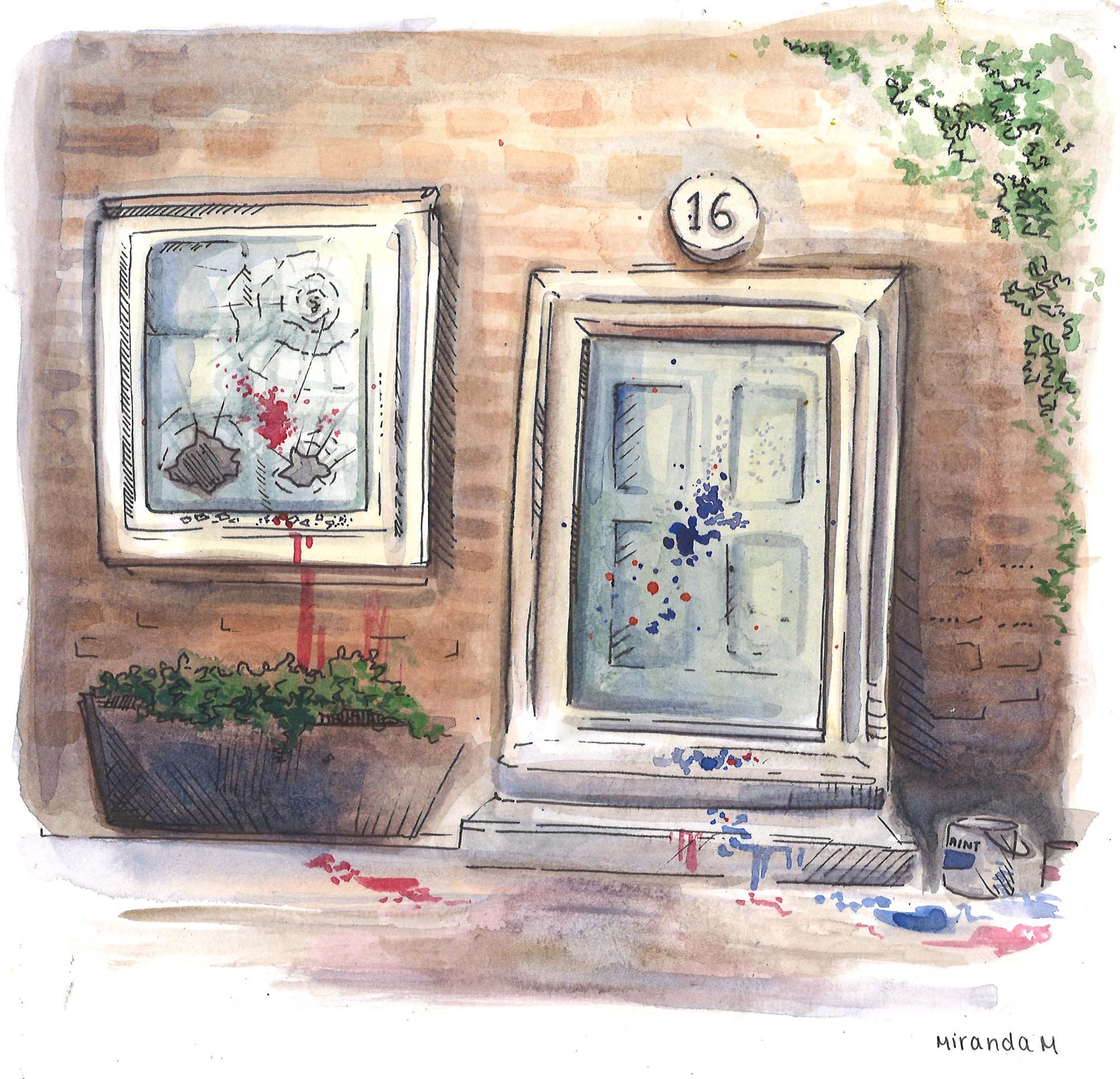 Illustration of a vandalised house