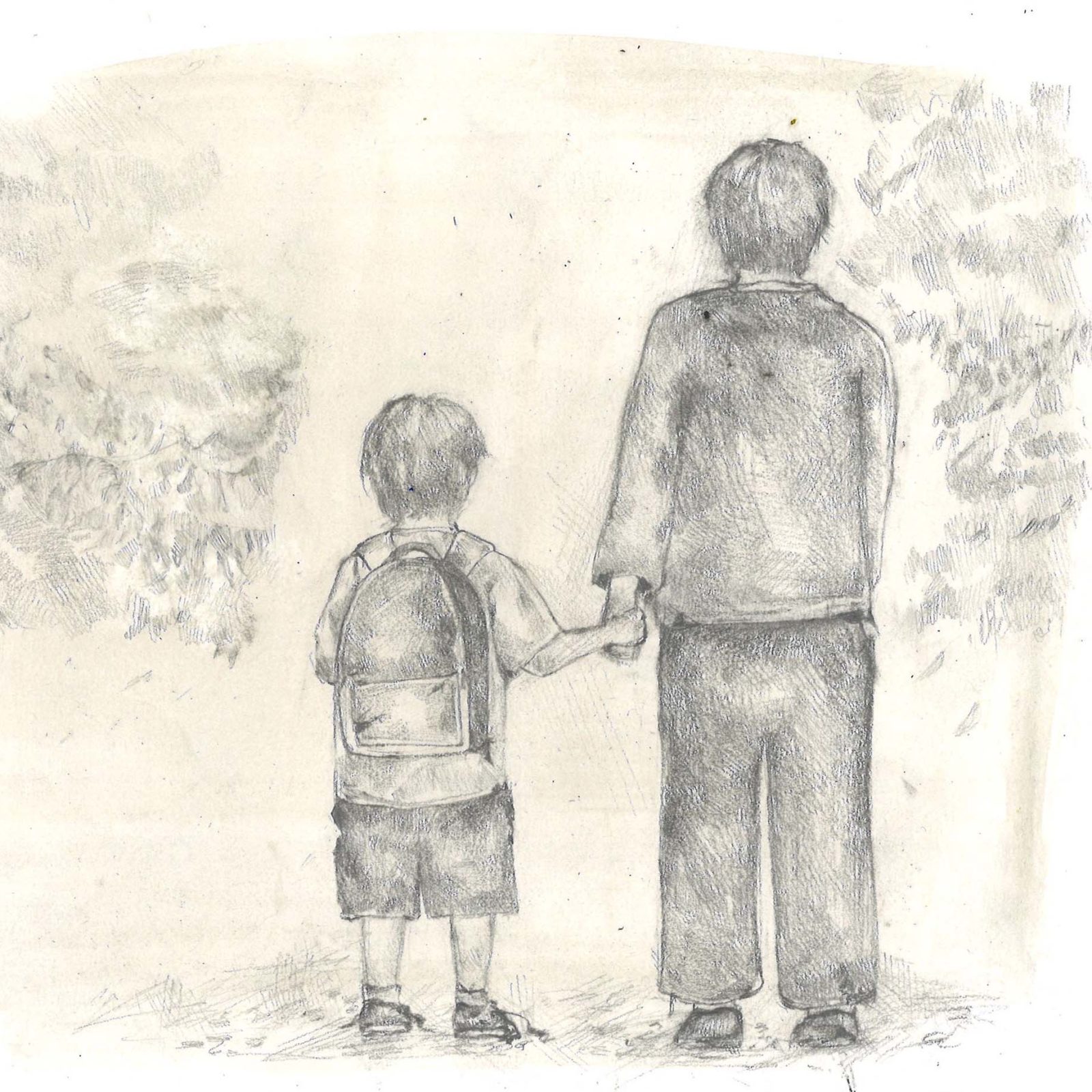a sketch of a young person holding an adult's hand