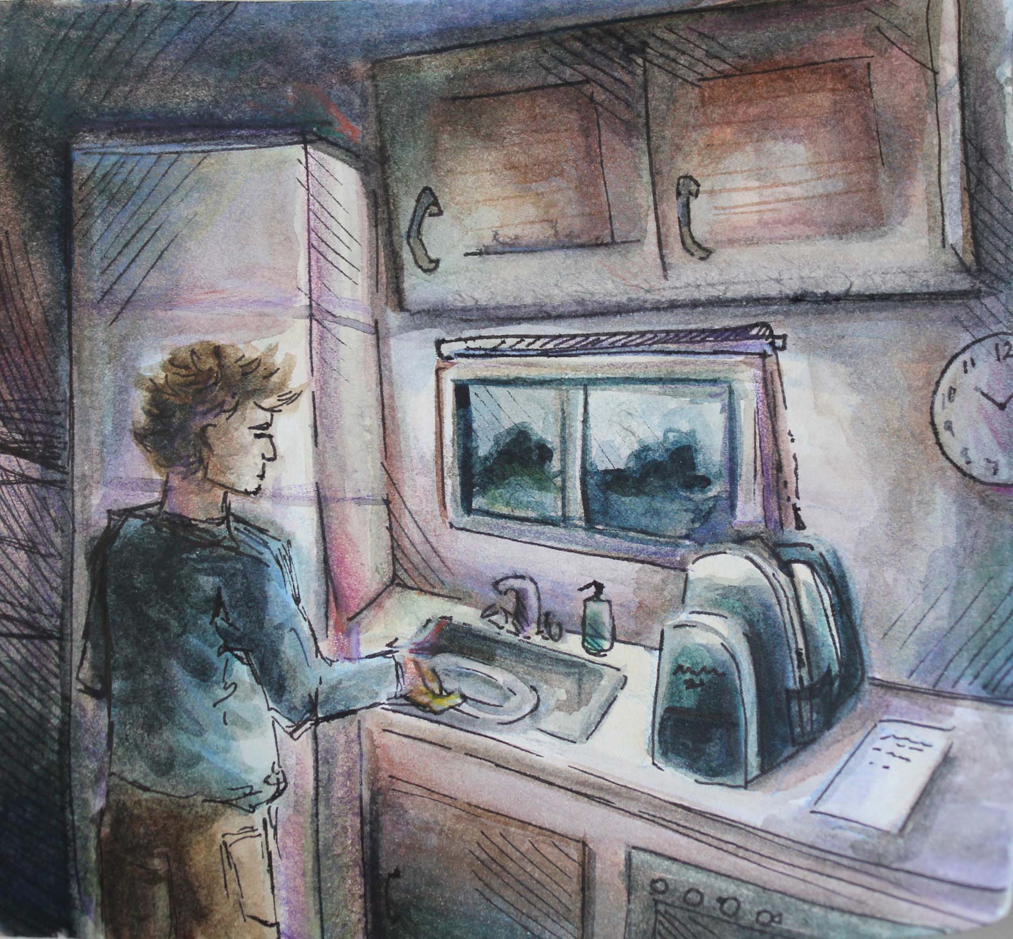 illustration of a young person in a kitchen